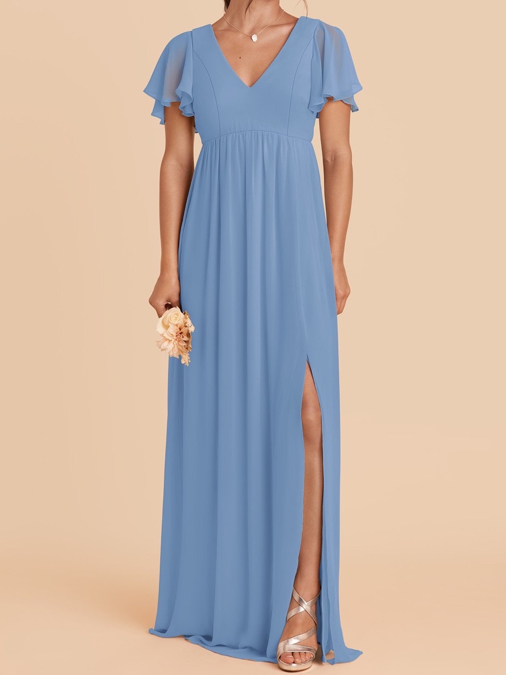 Birdy Grey Hannah Chiffon Maxi Bridesmaid Dress Blue Size L